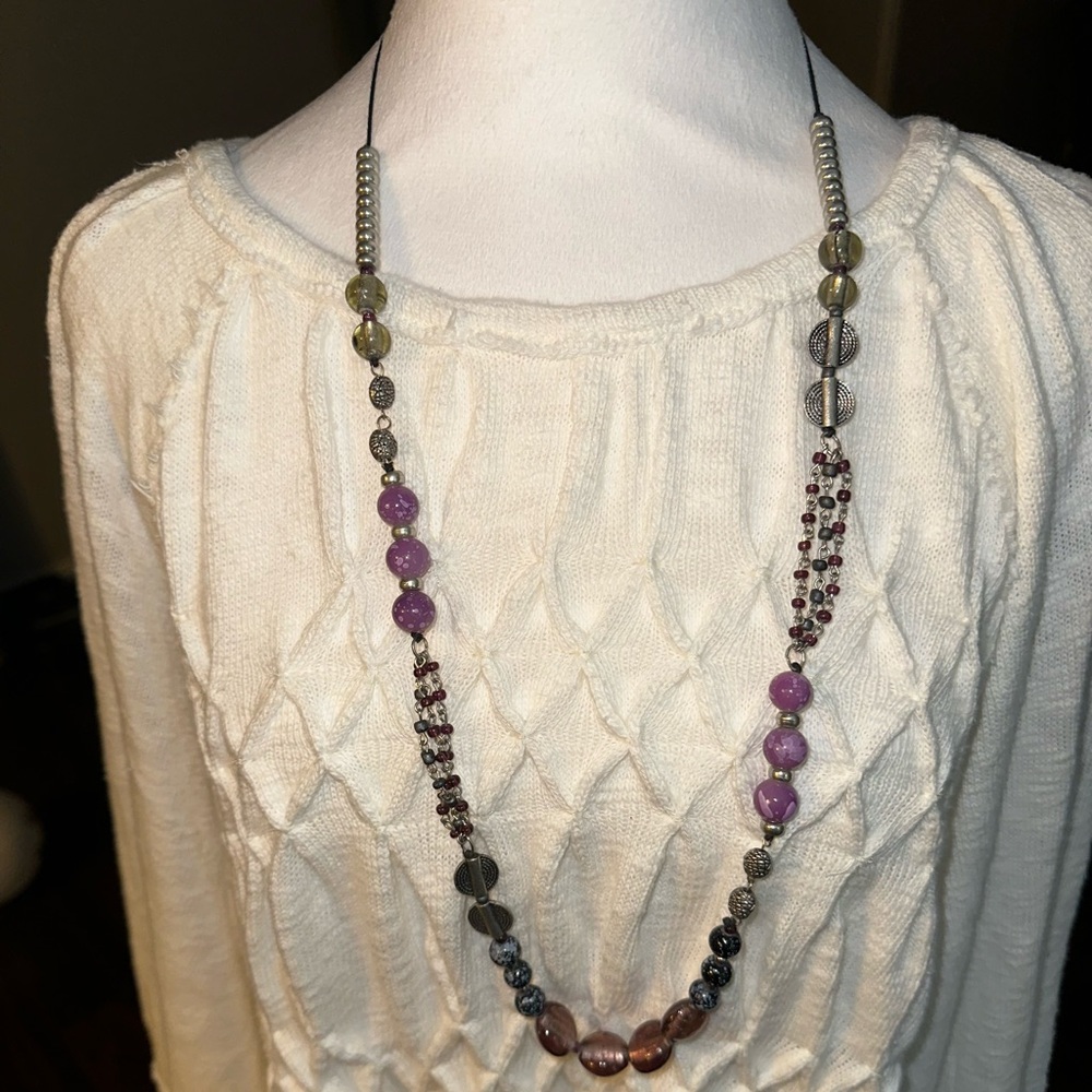 Long beaded purple necklace